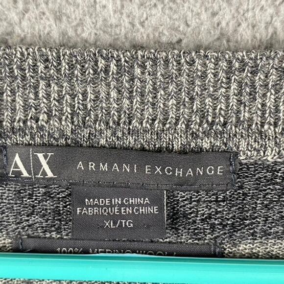 Armani Exchange Men's XL V-Neck Sweater Merino Wool Striped Gray Blue - Picture 3 of 7